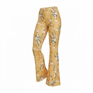 NWT Women’s Bell Bottom Leggings Butterscotch with Floral Pattern- Size Medium